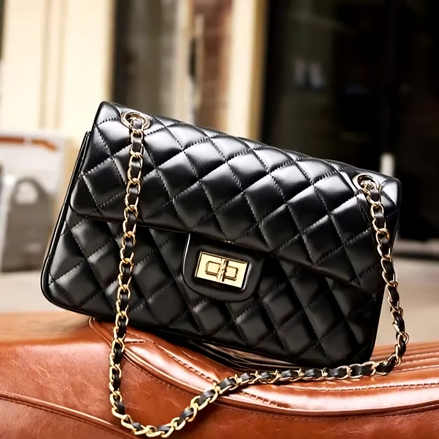 Sac à main Zephyr en cuir de vachette première couche noir sans logo - UniversBags®