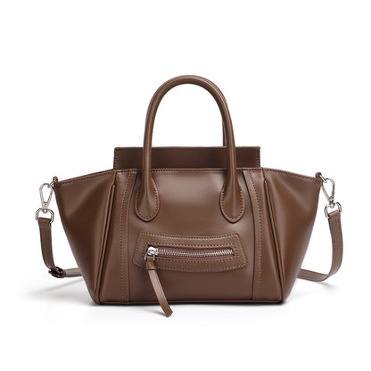 Sac trapèze Irina Café en cuir de vachette, vue de face
