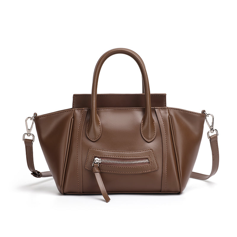 Sac trapèze Irina Café en cuir de vachette, vue de face