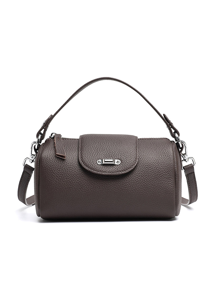 Sac bowling Lana chocolat de face et finitions argentées