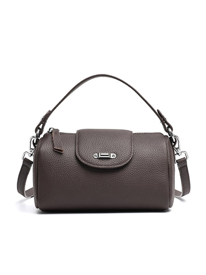 Sac bowling Lana chocolat de face et finitions argentées