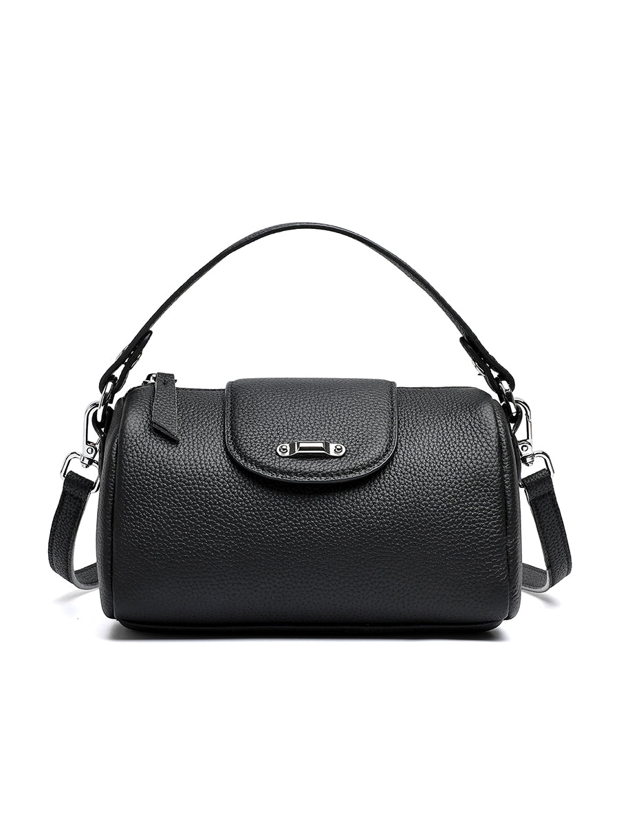 Sac bowling Lana noir en cuir grainé, vu de face