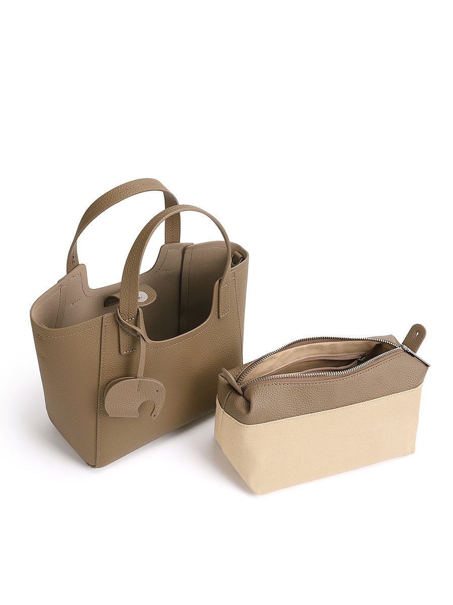 Sac Louise taupe et sa pochette amovible présentés séparément
