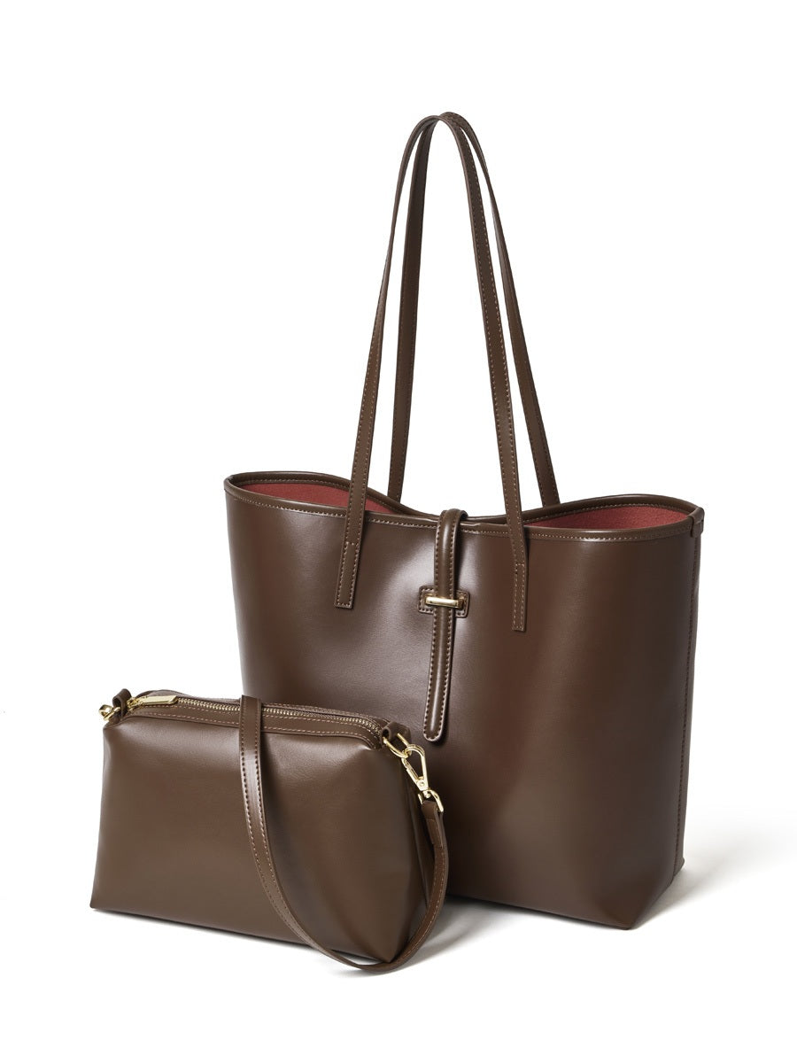 Cabas Marina chocolat et petit sac assorti avec sa bandoulière