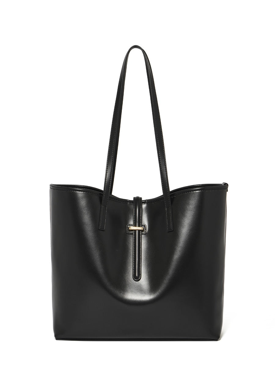 Sac cabas Marina noir de face sur fond blanc