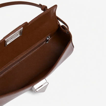Intérieur du sac Monica caramel : doublure textile et poche zippée