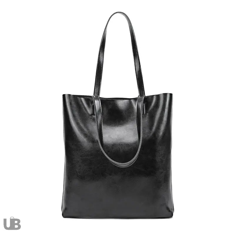 sac fourre tout Luanda-en-cuir-cire a l huile noir sur fond blanc de face 
