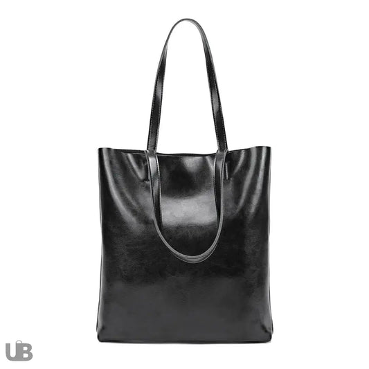 sac fourre tout Luanda-en-cuir-cire a l huile noir sur fond blanc de face 