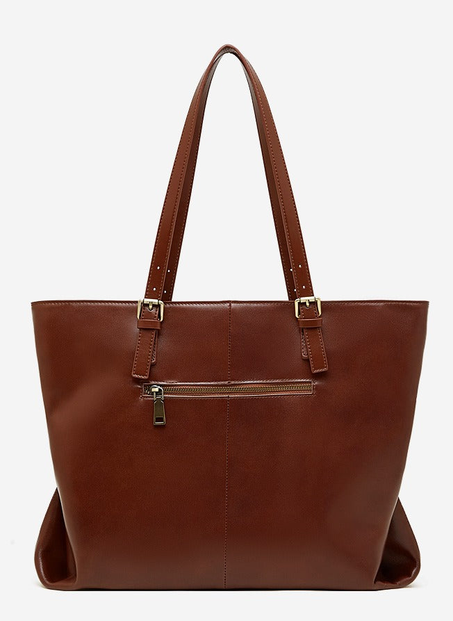 Dos du sac Suthida marron café et sa poche extérieure zippée