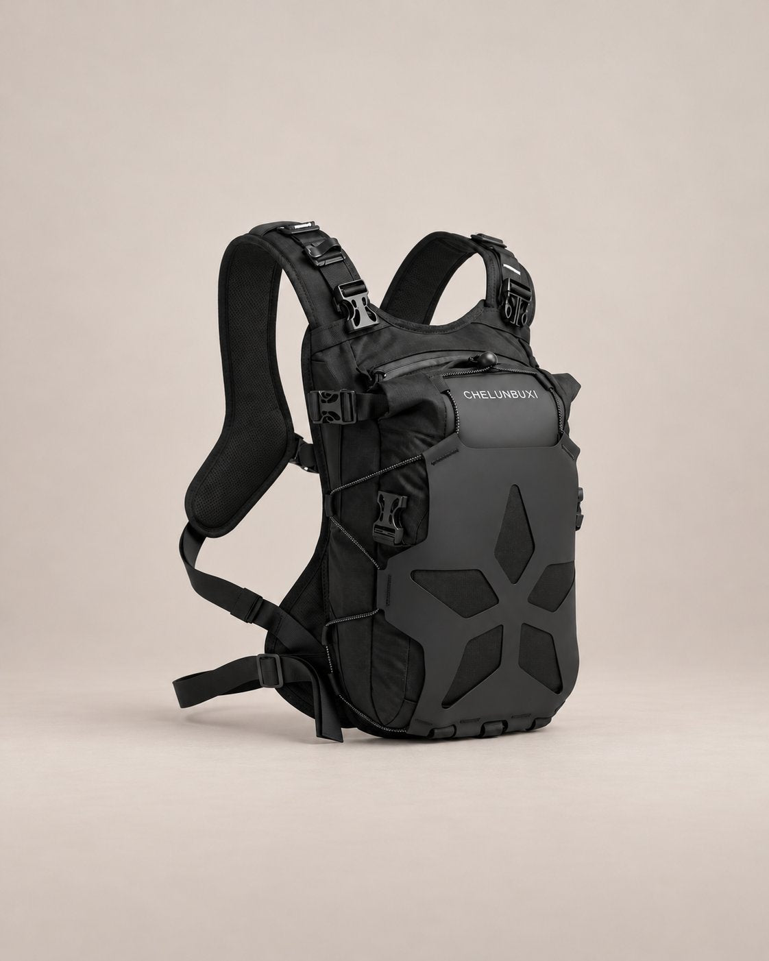 Sac à dos moto Compact noir, vue complète avec espace autour des sangles