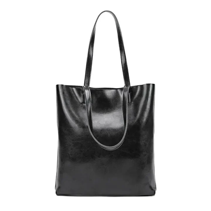 sac fourre tout Luanda-en-cuir-cire a l huile noir sur fond blanc de face 