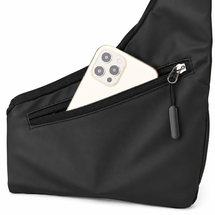 Poche arrière zippée de Function illustrée avec un téléphone