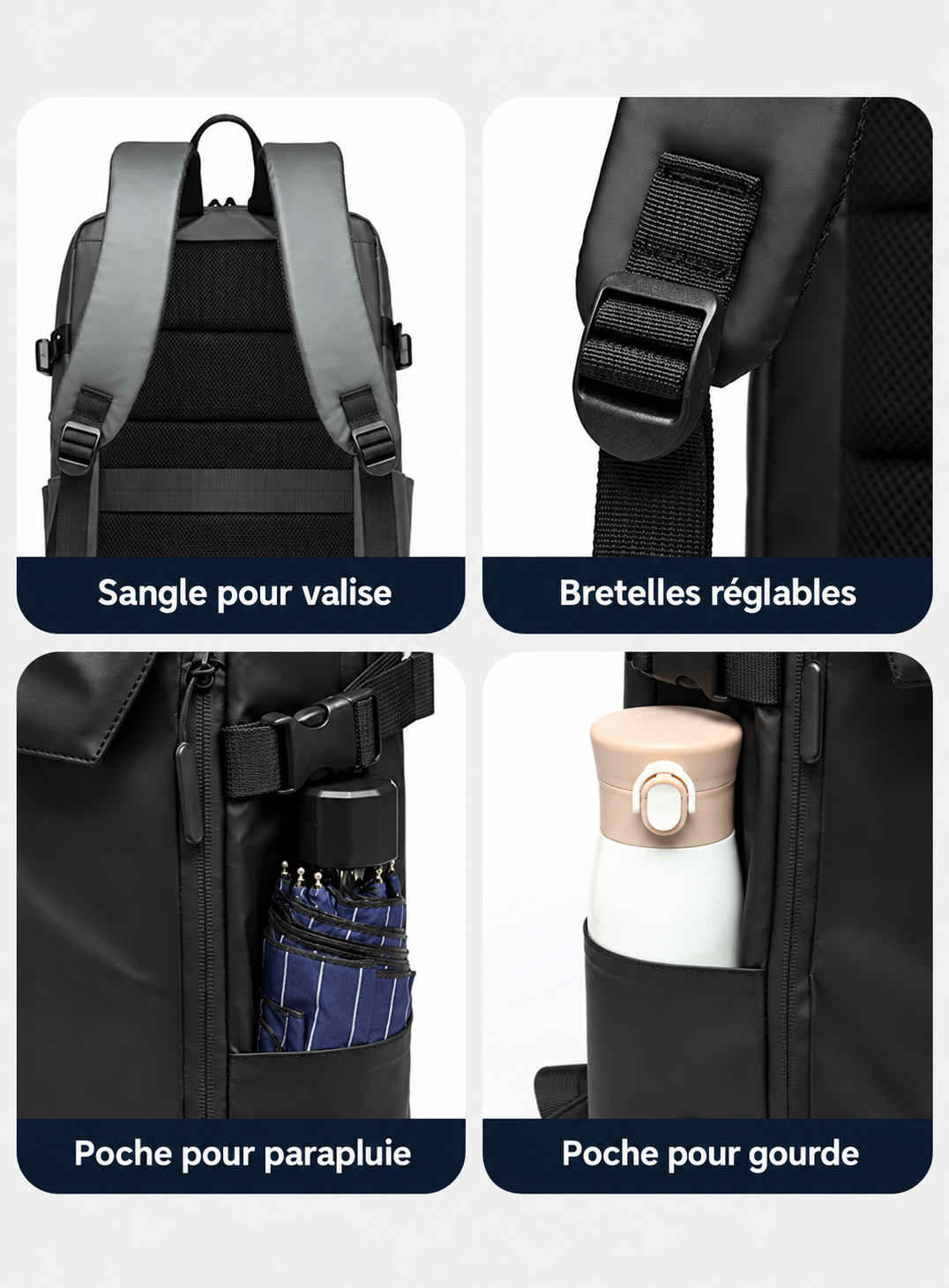 Sangle pour valise, bretelles réglables et poches latérales du sac Jordan