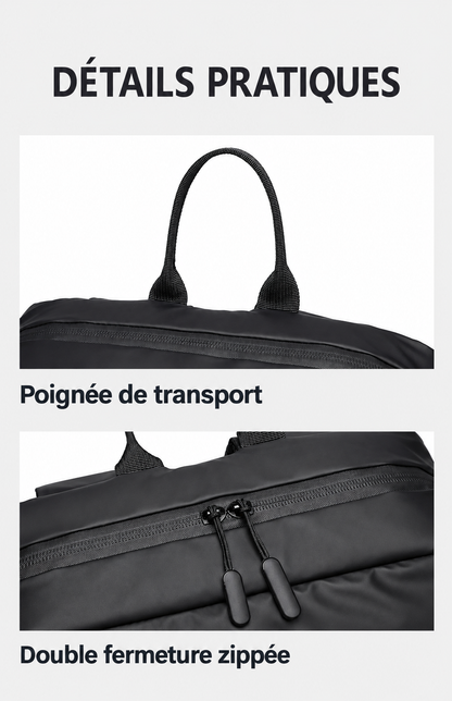 Poignée supérieure et double fermeture zippée du sac à dos Jordan