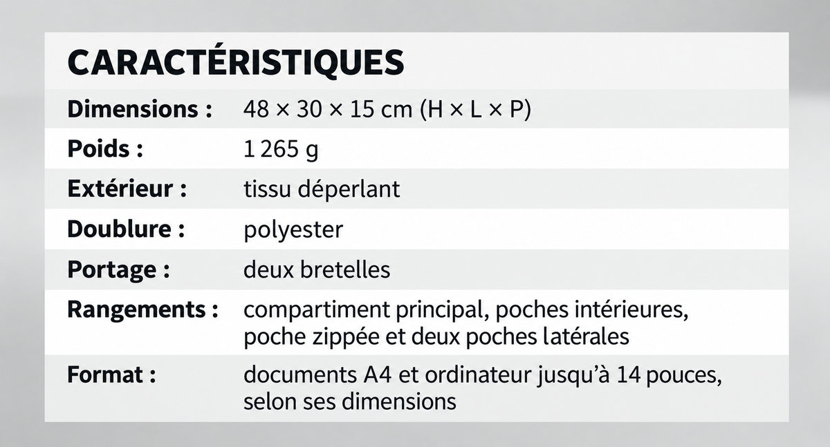 Dimensions, poids et caractéristiques du sac à dos porte-casque Jordan