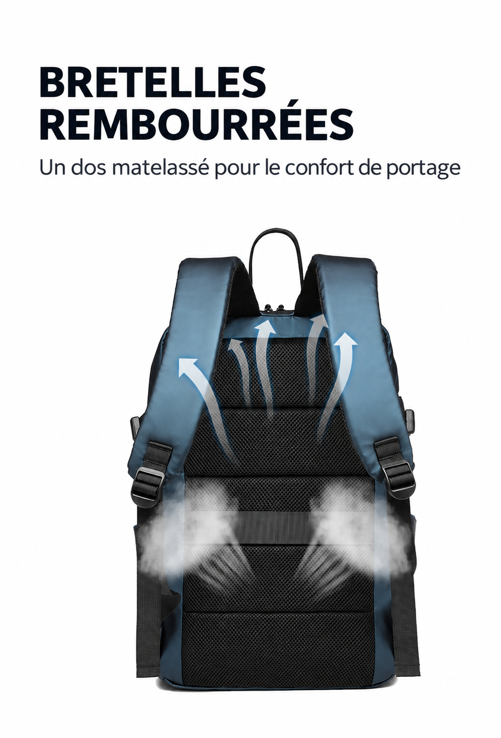 Bretelles rembourrées et dos du sac Jordan bleu