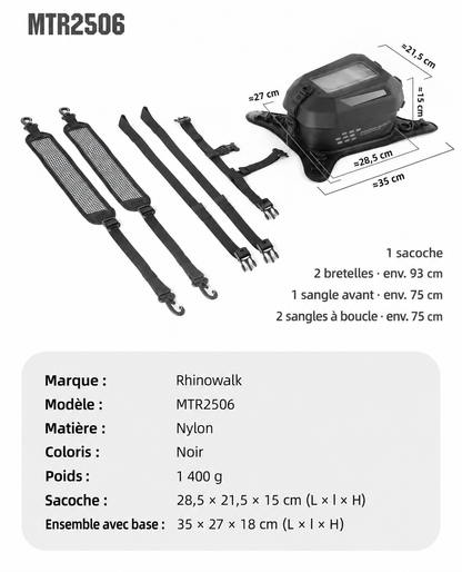 Dimensions et sangles fournies avec la Rhinowalk MTR2506